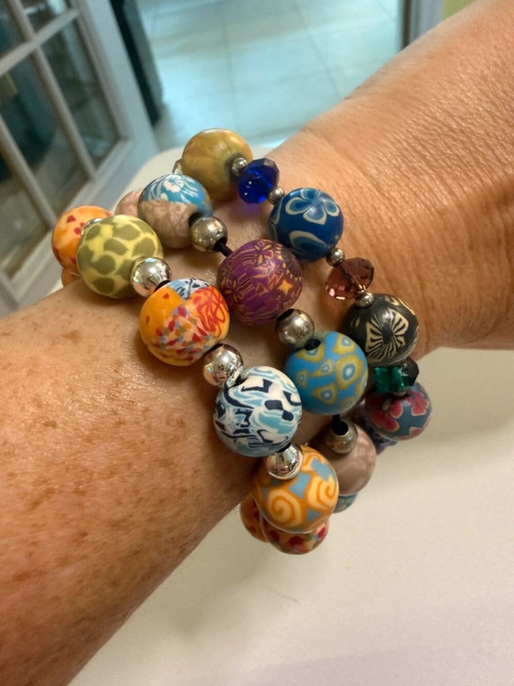Viva Beads & Coordinating Bracelet Lot 3 Polymer Clay Stretch Boho Y2K